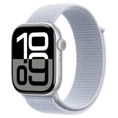 Imagem de Apple Watch Series 10 GPS + Cellular Alumínio Prateado | Bracelete Loop Desportiva Nuvem Azul (46mm)