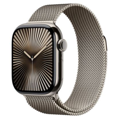 Imagem de Apple Watch Series 10 GPS + Cellular Titânio Natural | Bracelete Loop Milanesa Natural (42mm)