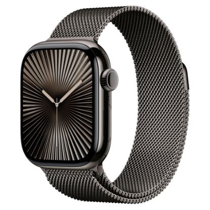 Imagem de Apple Watch Series 10 GPS + Cellular Titânio Ardósia | Bracelete Loop Milanesa Ardósia (42mm)