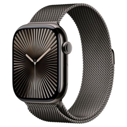 Imagem de Apple Watch Series 10 GPS + Cellular Titânio Ardósia | Bracelete Loop Milanesa Ardósia - S/M (46mm)