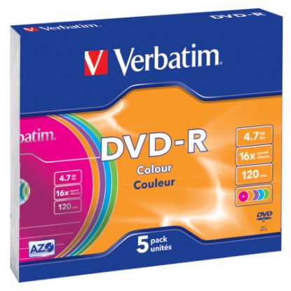 Imagem de DVD-R 16x Verbatim Colour 4.7Gb Pack5
