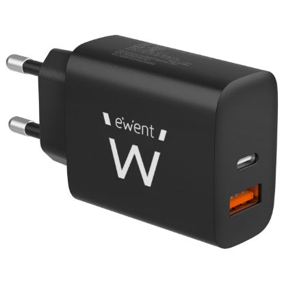 Imagem de Carregador de Tomada Ewent USB + Type-C 20W Preto