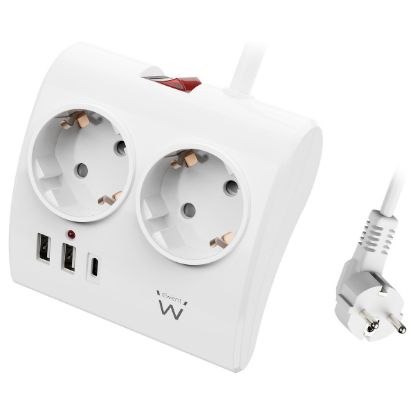 Imagem de Bloco de 2 tomadas de Mesa Ewent EW3870 + 2 portas USB + 1 Porta Type-C Branco - 1.5Mtr