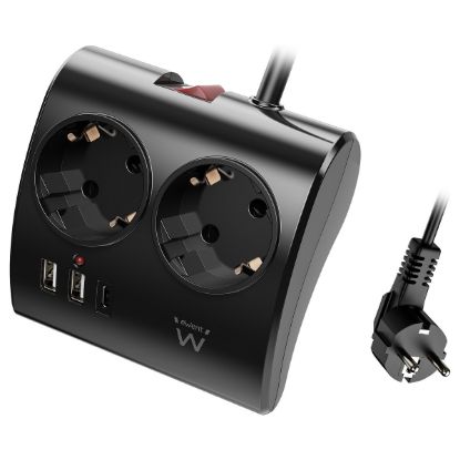 Imagem de Bloco de 2 tomadas de Mesa Ewent EW3871 + 2 portas USB + 1 Porta Type-C Preto - 1.5Mtr