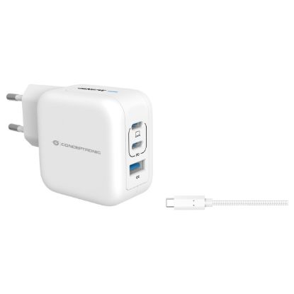 Imagem de Carregador de Tomada Conceptronic 2 Portas Type-C + USB ALTHEA17W 67W Branco
