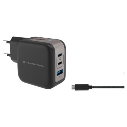 Imagem de Carregador de Tomada Conceptronic 2 Portas Type-C + USB ALTHEA17B 67W Preto
