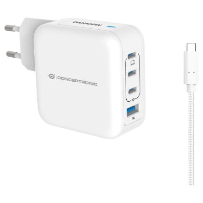 Imagem de Carregador de Tomada Conceptronic 3 Portas Type-C + USB ALTHEA18W 100W Branco