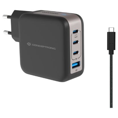 Imagem de Carregador de Tomada Conceptronic 3 Portas Type-C + USB ALTHEA18B 100W Preto