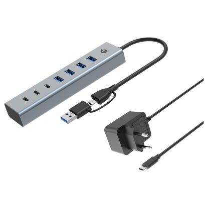 Imagem de Hub Type-C/USB3.0 4 Portas USB3.2 + 3 Portas Type-C Conceptronic HUBBIES20GP Cinza + Transformador