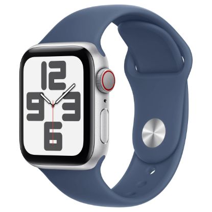 Imagem de Apple Watch SE (2024) GPS Alumínio Prateado | Bracelete Sport Azul Denim - M/L (44mm)