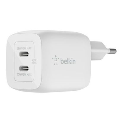 Imagem de Carregador de Tomada Belkin BoostCharge Pro GaN 2 Portas Type-C 45W Branco