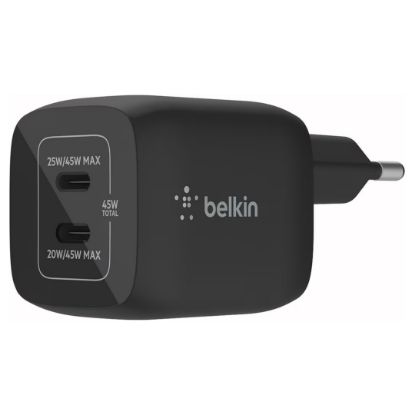 Imagem de Carregador de Tomada Belkin BoostCharge Pro 2xType-C GaN 45W Preto
