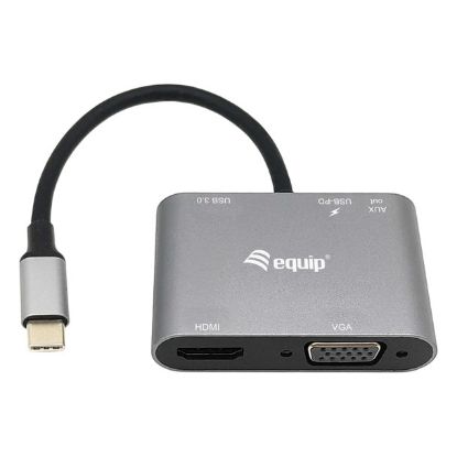 Imagem de Docking Station Equip Type-C 1 Porta USB3.0 + 1 Porta Type-C/PD 3.0 + HDMI + VGA + Audio 100W Cinza