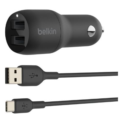Imagem de Carregador de Isqueiro Belkin 2 Portas USB 24W c/ Cabo USB p/ USB Type-C Preto