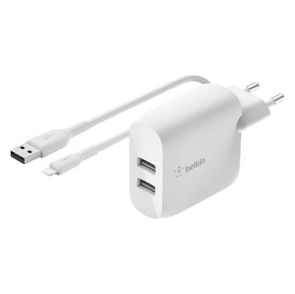 Imagem de Carregador de Tomada Belkin 2 Portas USB 24W Branco c/ Cabo Lightning