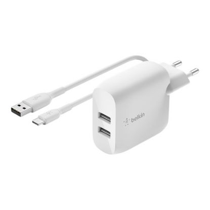 Imagem de Carregador de Tomada Belkin 2 Portas USB 24W Branco c/ Cabo Type-C