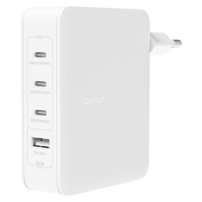 Imagem de Carregador de Tomada Belkin Universal BoostCharge Pro 1 Porta USB + 3 Portas Type-C 140W Branco