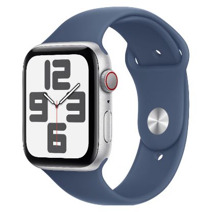 Imagem de Apple Watch SE (2ª Geração) GPS + Cellular Alumínio Prateado | Bracelete Sport Azul Denim M/L (44mm)