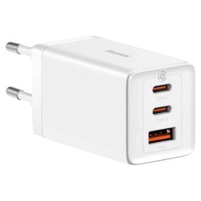Imagem de Carregador de Tomada Baseus 2 Portas AC + USB + Type-C 65W Branco