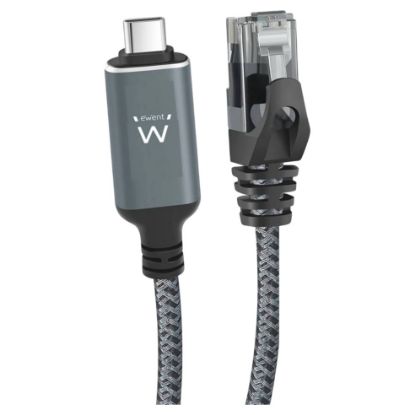 Imagem de Cabo Adaptador Ewent Type-C p/ RJ45 Cat.6 Gigabit Preto - 2Mtr