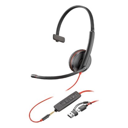 Imagem de Headset Call Center Poly Blackwire 3215 Monaural 3.5mm/Type-C/USB Preto