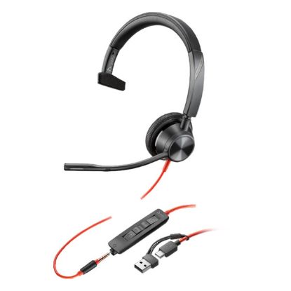 Imagem de Headset Call Center Poly Blackwire 3315 Monaural MT 3.5mm/Type-C/USB Preto