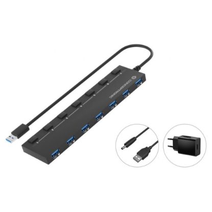 Imagem de Hub USB3.0 7 Porta USB3.0 c/ Interruptor Conceptronic c/ Adaptador USB