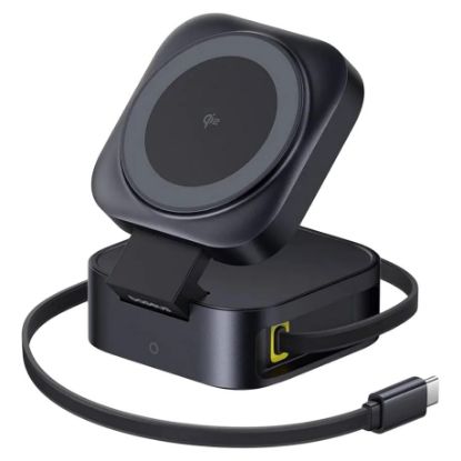 Imagem de Carregador Wireless Baseus PicoGo 2-em-1 Magnetic MagSafe Charger Qi2 67W Preto